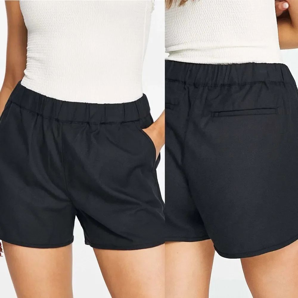 MADEWELL lightweight Pull-on High Rise Mini Shorts Black cotton viscose S